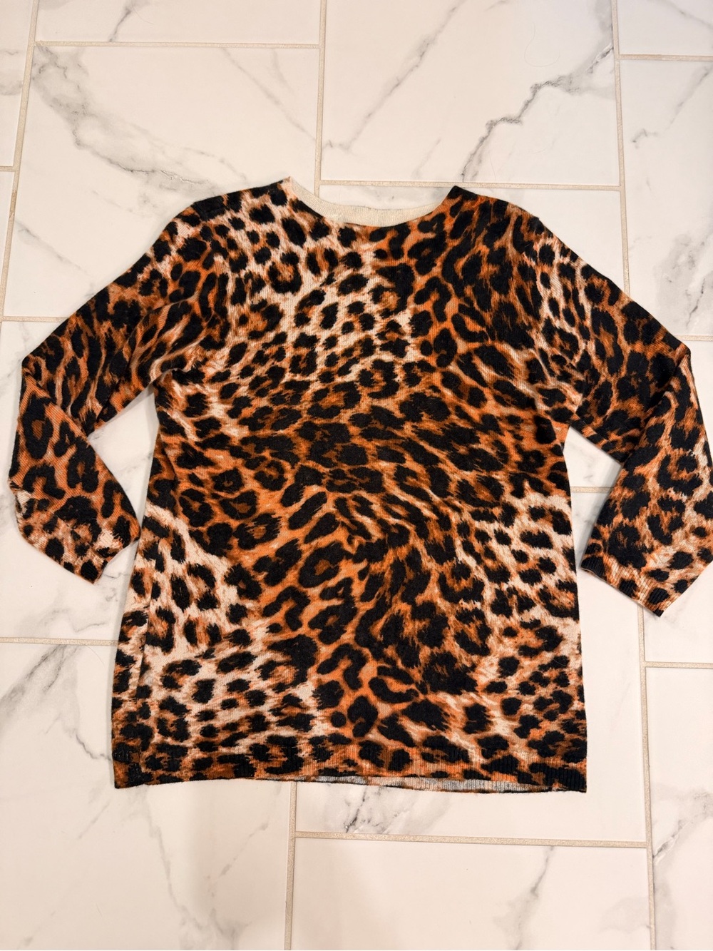 Talbots Audrey Casmere Leopard Print Long Sleeve Top - Brown & Black